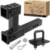 Nilight Trailer Hitch Receiver Extender Adapter Reducer 1-1/4 to 2Inch Hitch Adapter 6-1/2 inch Extension Sleeve Convertor 350Lbs with 1/2-Inch Diameter Pin and Clip with 5/8-Inch Adapter(2″ Dual Hitch Extender w/Stabilizer)