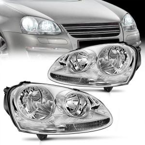 Nilight Headlight Assembly Compatible with 2005-2010 Volkswagen Jetta 2006 2007 2008 2009 VW Rabbit GTI Headlamp Black Housing Driver and Passenger Side(Chrome)