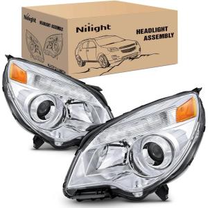Nilight Headlight Assembly Compatible with 2010 2011 2012 2013 2014 2015 Chevy Chevrolet Equinox OE Style Projector Replacement Halogen Headlights Chrome Housing Amber Reflector Headlamp a pair