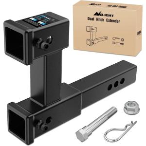 Nilight Trailer Hitch Receiver Extender Adapter Reducer 1-1/4 to 2Inch Hitch Adapter 6-1/2 inch Extension Sleeve Convertor 350Lbs with 1/2-Inch Diameter Pin and Clip with 5/8-Inch Adapter(2″ Dual Hitch Extender)