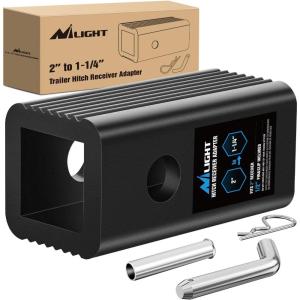 Nilight Trailer Hitch Receiver Extender Adapter Reducer 1-1/4 to 2Inch Hitch Adapter 6-1/2 inch Extension Sleeve Convertor 350Lbs with 1/2-Inch Diameter Pin and Clip with 5/8-Inch Adapter(2″ to 1-1/4″ Convertor Receiver)