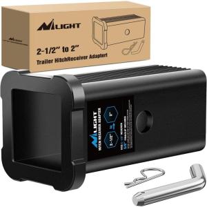 Nilight Trailer Hitch Receiver Extender Adapter Reducer 1-1/4 to 2Inch Hitch Adapter 6-1/2 inch Extension Sleeve Convertor 350Lbs with 1/2-Inch Diameter Pin and Clip with 5/8-Inch Adapter(2-1/2″ to 2″ Convertor Receiver)