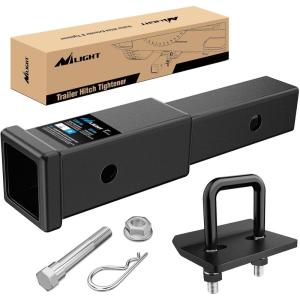 Nilight Trailer Hitch Receiver Extender Adapter Reducer 1-1/4 to 2Inch Hitch Adapter 6-1/2 inch Extension Sleeve Convertor 350Lbs with 1/2-Inch Diameter Pin and Clip with 5/8-Inch Adapter(2″ Hitch Extender 7Inch w/Stabilizer)