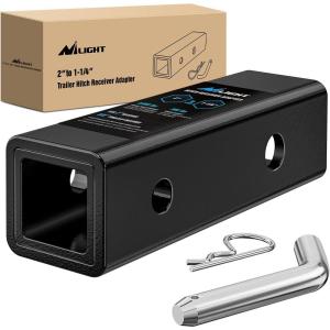 Nilight Trailer Hitch Receiver Extender Adapter Reducer 1-1/4 to 2Inch Hitch Adapter 6-1/2 inch Extension Sleeve Convertor 350Lbs with 1/2-Inch Diameter Pin and Clip with 5/8-Inch Adapter(2″ to 1-1/4″)