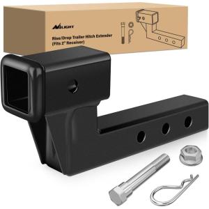 Nilight Trailer Hitch Receiver Extender Adapter Reducer 1-1/4 to 2Inch Hitch Adapter 6-1/2 inch Extension Sleeve Convertor 350Lbs with 1/2-Inch Diameter Pin and Clip with 5/8-Inch Adapter(2″ Hitch w/4″ Rise/Drop)