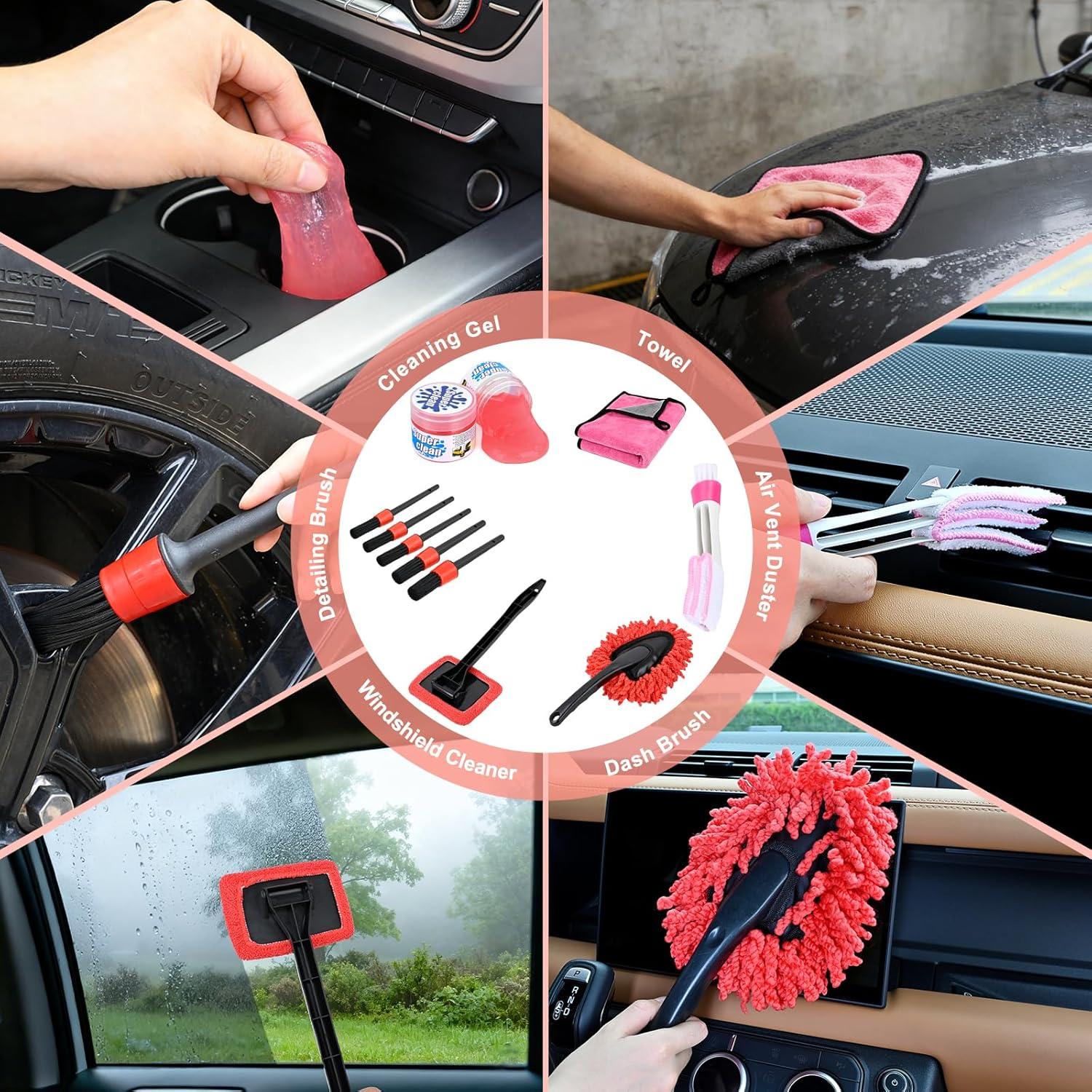 image:imageNilight 15PCS Car Detailing Kit Auto Cleaning Tools Wash Set with Storage Carry Bag Beginners Easy to Use for Interior Exterior Car Care Clean Windshield Dashboard Seat Air Vents Wheels Tires Blue15PCS Set Red