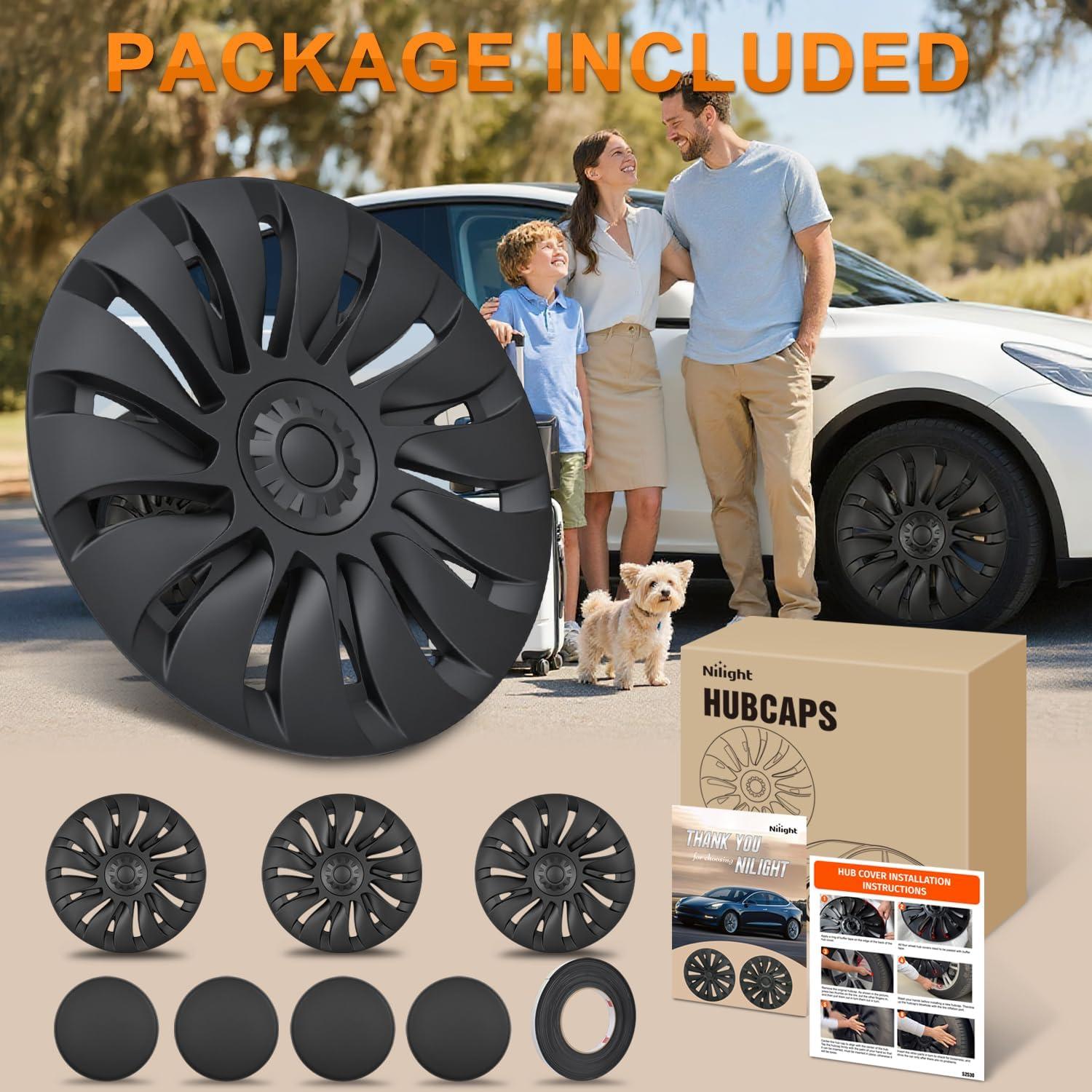 image:imageNilight Wheel Cover Hubcaps 19 Inch for Tesla Model Y Accessories 2021 2022 2023 2024 Tesla Model Y 19 Inch Hub caps Set of 4 Rim Protector Wheel Covers Replacement MultiSpoke Lines Style Matt BlackFor Tesla Model Y 2124 Uberturbine Style