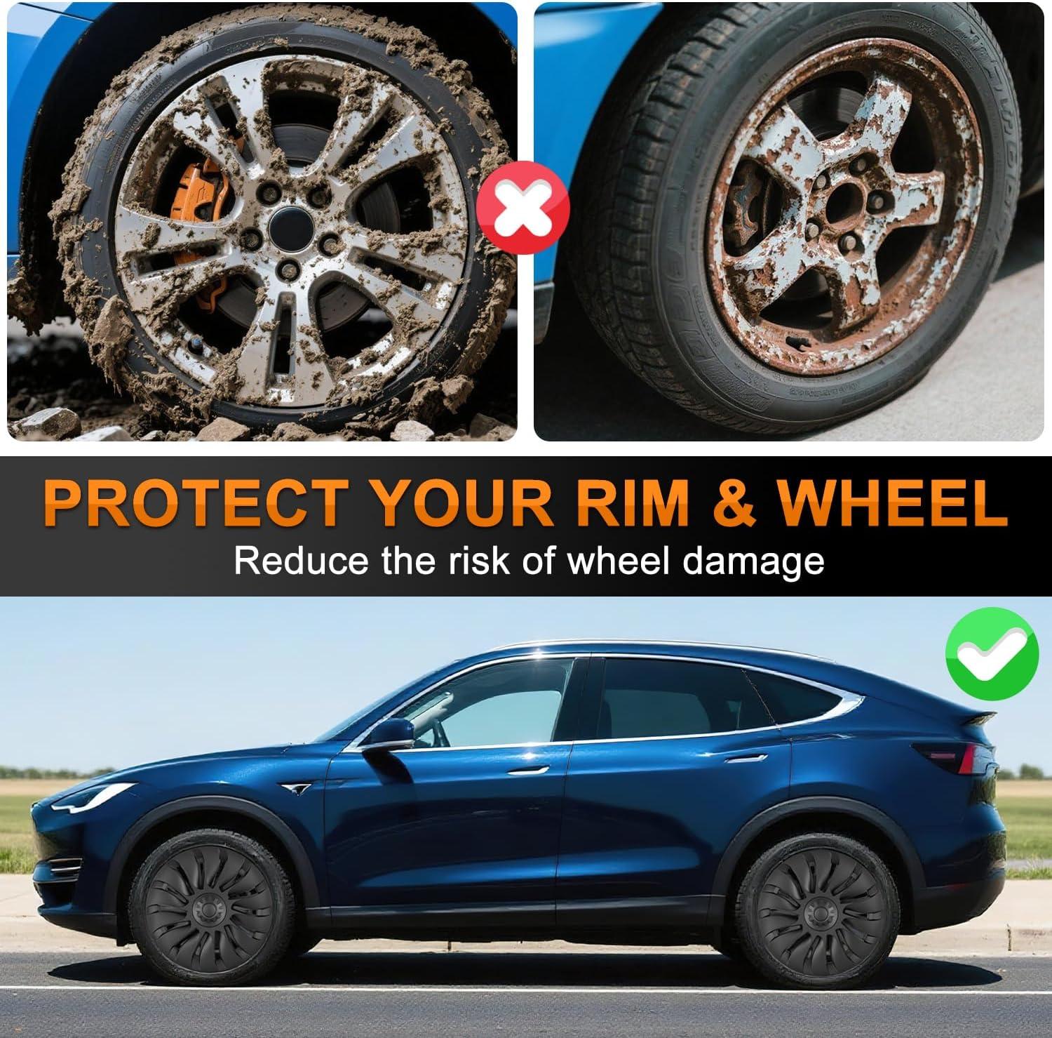 image:imageNilight Wheel Cover Hubcaps 19 Inch for Tesla Model Y Accessories 2021 2022 2023 2024 Tesla Model Y 19 Inch Hub caps Set of 4 Rim Protector Wheel Covers Replacement MultiSpoke Lines Style Matt BlackFor Tesla Model Y 2124 Uberturbine Style