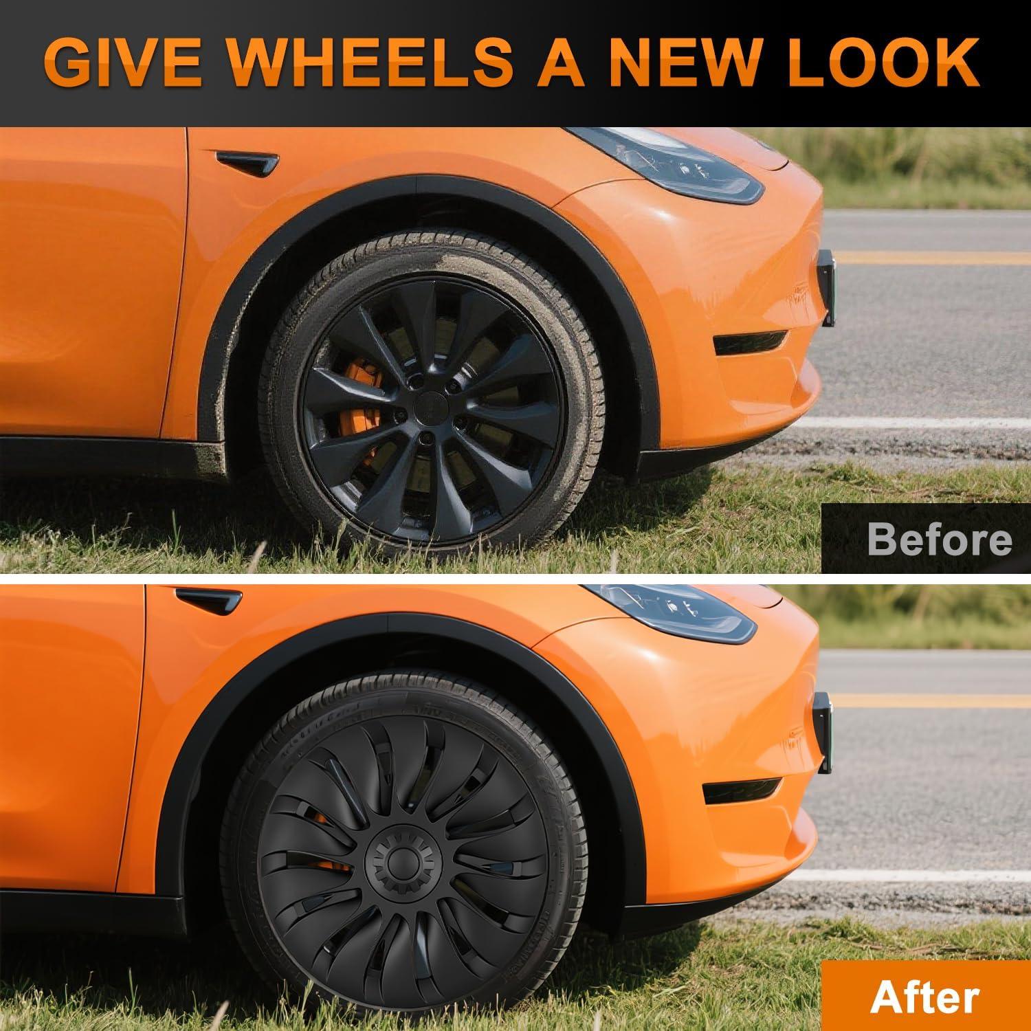 image:imageNilight Wheel Cover Hubcaps 19 Inch for Tesla Model Y Accessories 2021 2022 2023 2024 Tesla Model Y 19 Inch Hub caps Set of 4 Rim Protector Wheel Covers Replacement MultiSpoke Lines Style Matt BlackFor Tesla Model Y 2124 Uberturbine Style
