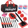 Nilight 52PCS Car Detailing Kit Auto Cleaning Tools Wash Set with Storage Carry Bag Home Use for Interior Exterior Deep Clean Polish Car Care Windshield Dashboard Seat Air Vents Wheels Tires, Blue(15PCS Set  Red)