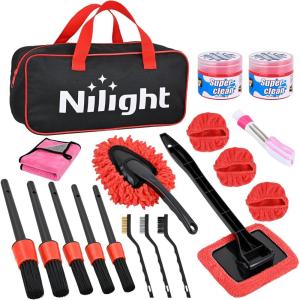 Nilight 52PCS Car Detailing Kit Auto Cleaning Tools Wash Set with Storage Carry Bag Home Use for Interior Exterior Deep Clean Polish Car Care Windshield Dashboard Seat Air Vents Wheels Tires, Blue(15PCS Set  Red)