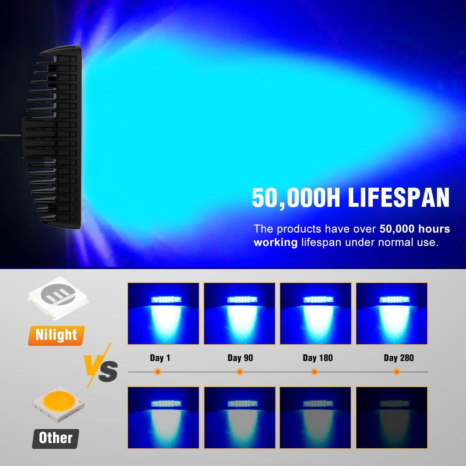 image:imageNilight 6 Inch Purple LED Light Pods 2 PCS 60W Flood Spot Combo Beam Off Road Driving Decoration Neon Hunting Lighting for 12V 24V ATV UTV Pickup Truck Tractor60W Led Pods 2Pcs Blue