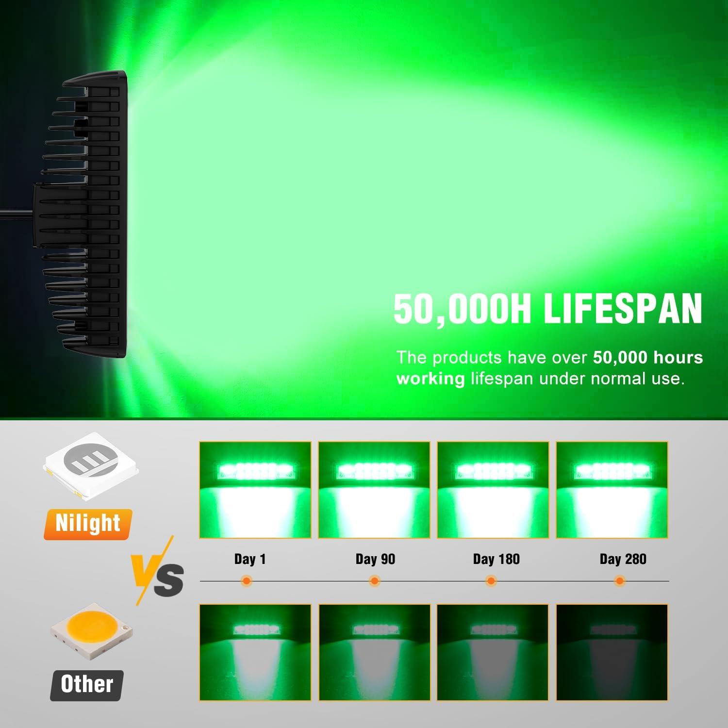 image:imageNilight 6 Inch Purple LED Light Pods 2 PCS 60W Flood Spot Combo Beam Off Road Driving Decoration Neon Hunting Lighting for 12V 24V ATV UTV Pickup Truck Tractor60W Led Pods 2Pcs Green