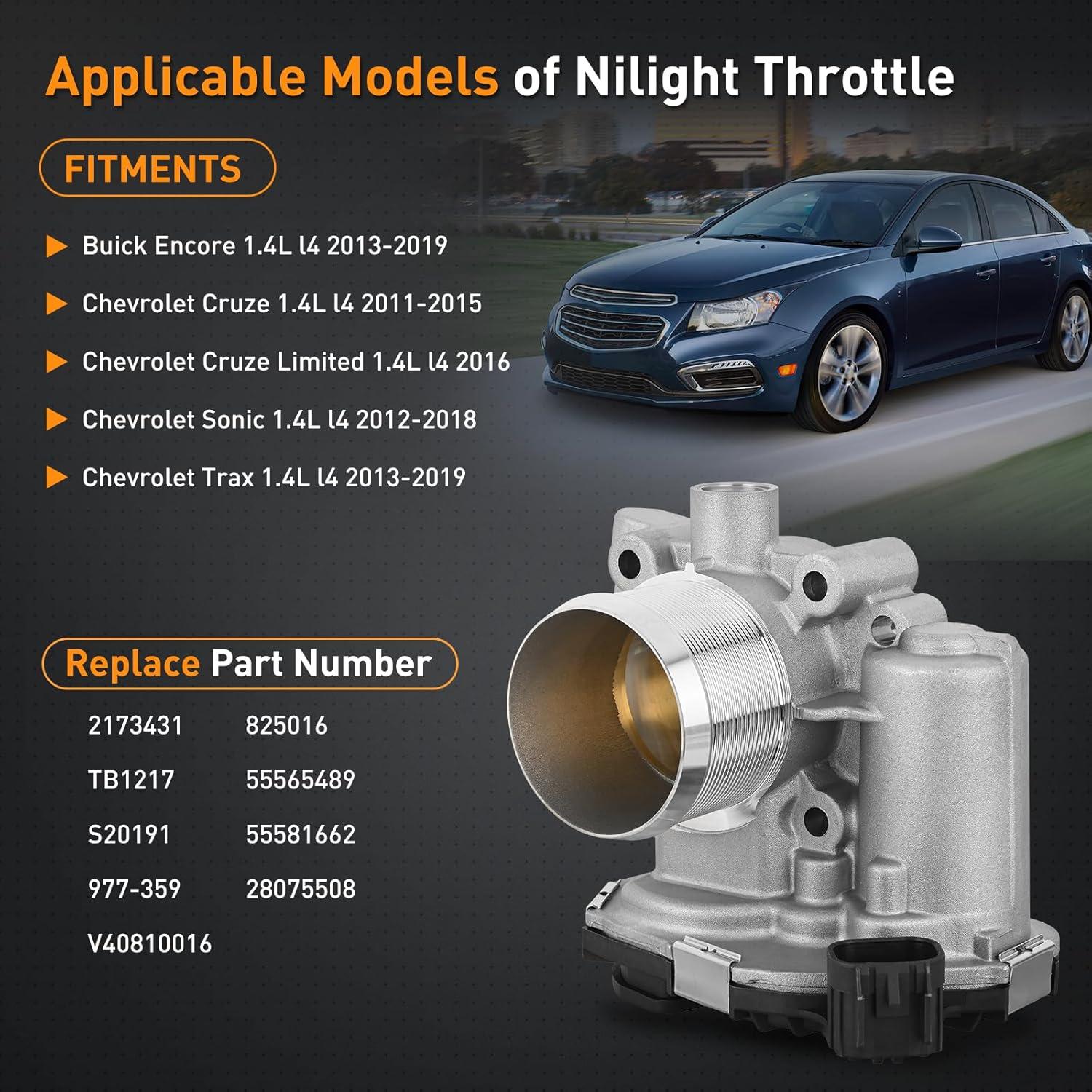 image:imageNilight Electronic Throttle Body fits for Volkswagen Vehicles Volkswagen Beetle Jetta 2007 2008 20092014 Golf 20102014 Passat 2012 2013 2014 Rabbit 2006 2007 2008 2009 07K133062A SKTB1303Buick Encore 20132019 Chevy Cruze OE TB1217