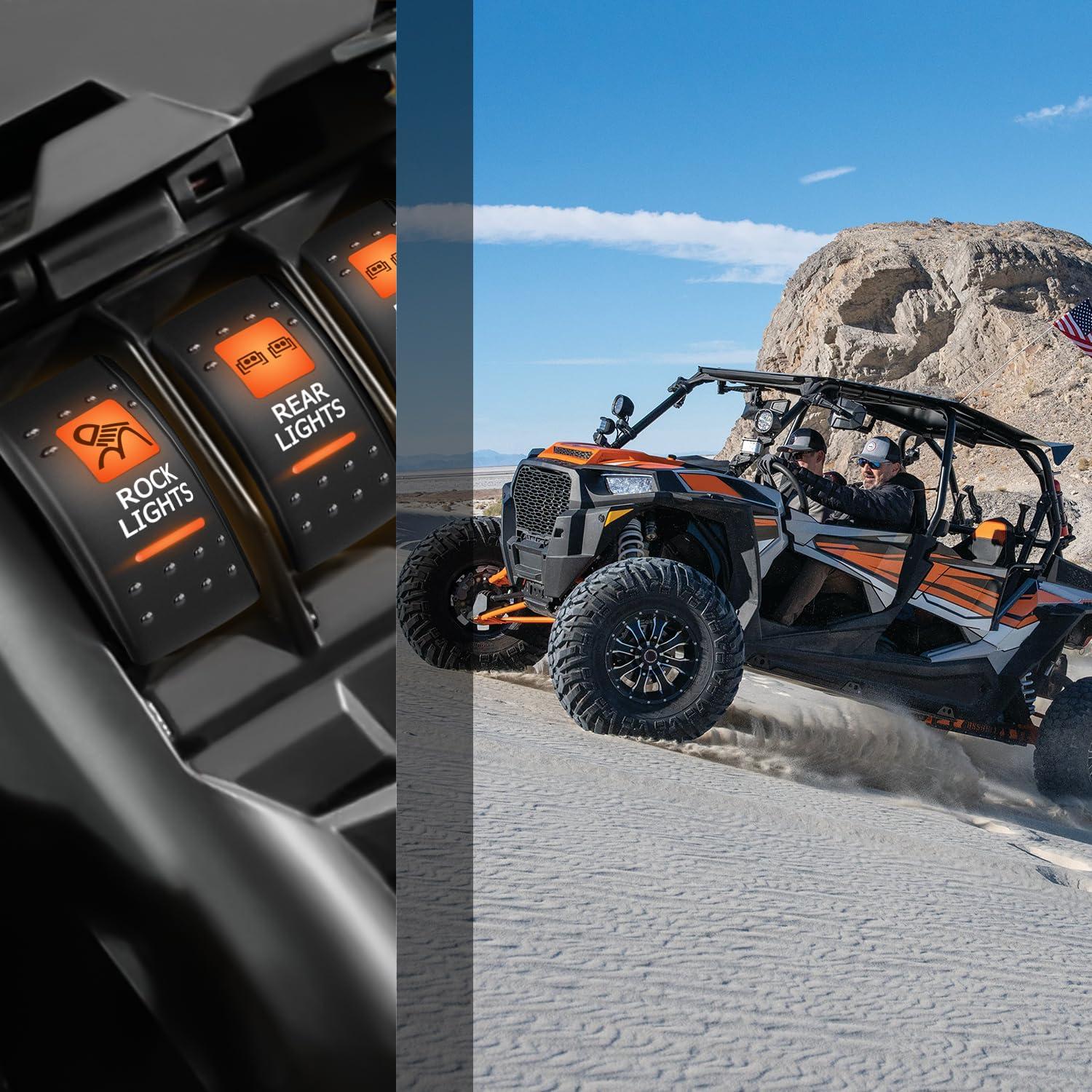 image:imageNilight UTV Reverse Lights Rocker Switch On Off 5 PIN SPST LED Light Bar Switches with Orange Backlit 12V 24V Toggle with Jumper Wires Set for ATVs UTVs Cars Trucks RVsROCK LIGHTS