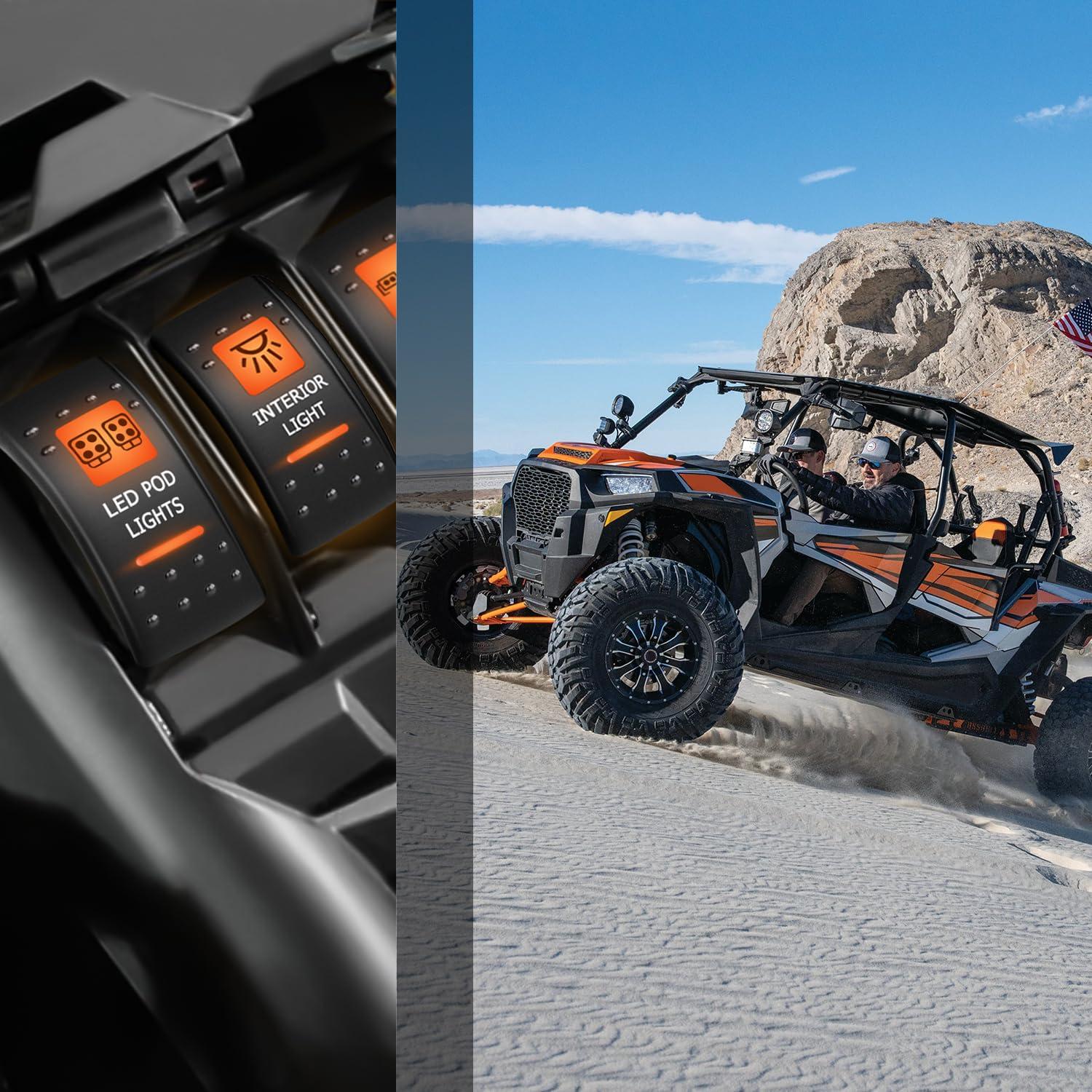 image:imageNilight UTV Reverse Lights Rocker Switch On Off 5 PIN SPST LED Light Bar Switches with Orange Backlit 12V 24V Toggle with Jumper Wires Set for ATVs UTVs Cars Trucks RVsLED POD LIGHTS