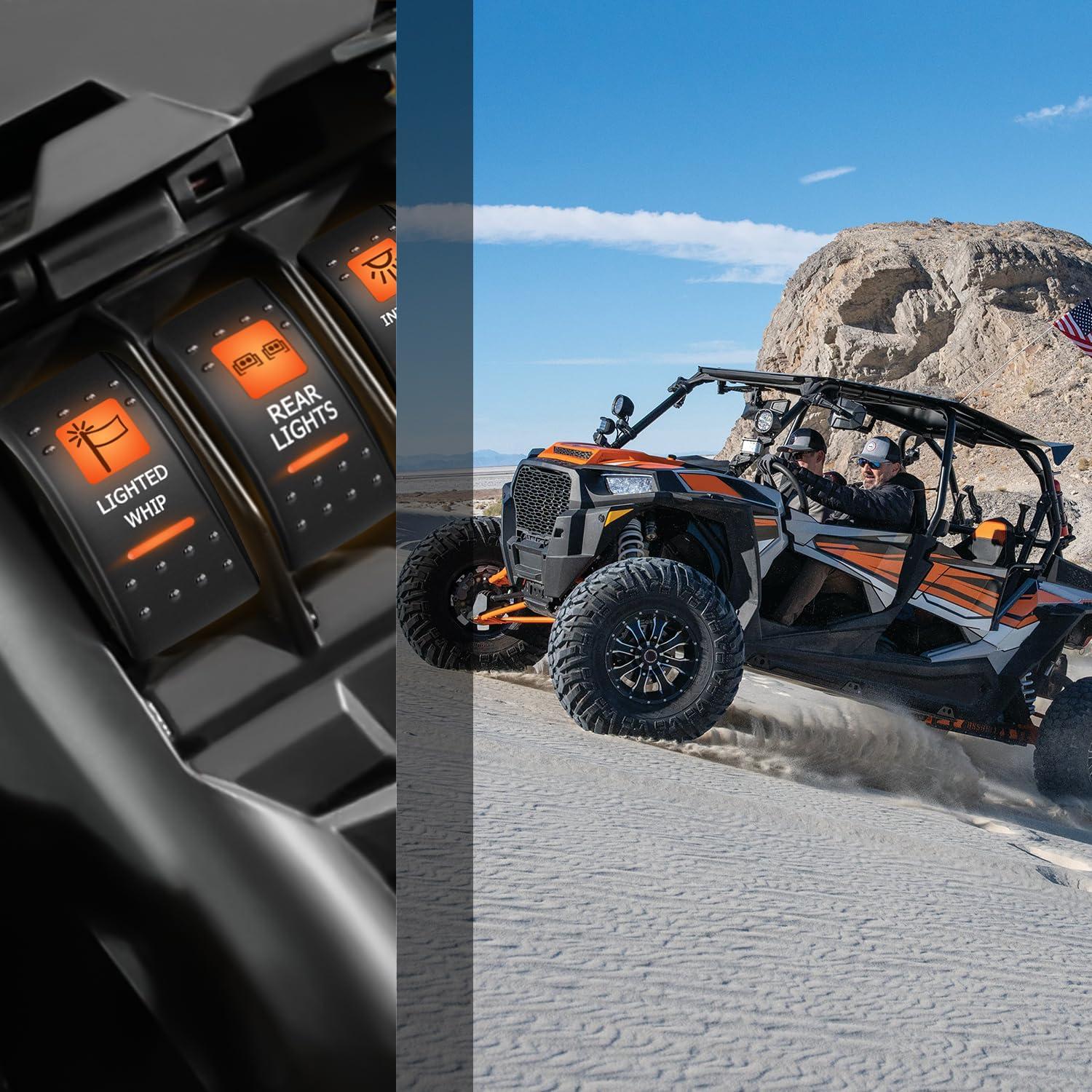 image:imageNilight UTV Reverse Lights Rocker Switch On Off 5 PIN SPST LED Light Bar Switches with Orange Backlit 12V 24V Toggle with Jumper Wires Set for ATVs UTVs Cars Trucks RVsLIGHTED WHIP