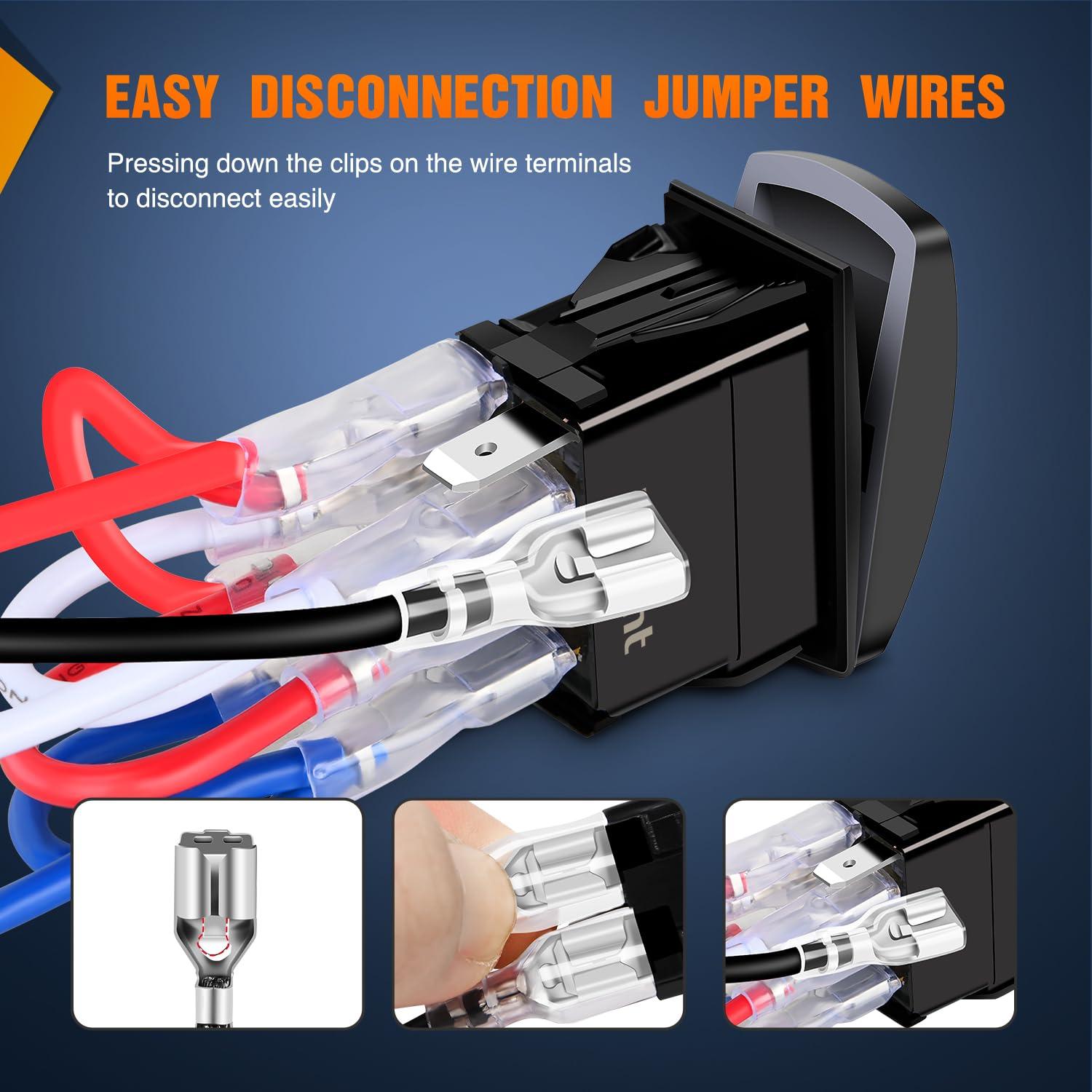 image:imageNilight UTV Reverse Lights Rocker Switch On Off 5 PIN SPST LED Light Bar Switches with Orange Backlit 12V 24V Toggle with Jumper Wires Set for ATVs UTVs Cars Trucks RVsHeadlight 8PIN