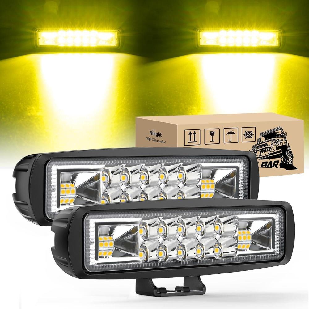 image:imageNilight 6 Inch Purple LED Light Pods 2 PCS 60W Flood Spot Combo Beam Off Road Driving Decoration Neon Hunting Lighting for 12V 24V ATV UTV Pickup Truck Tractor60W Led Pods 2Pcs Yellow