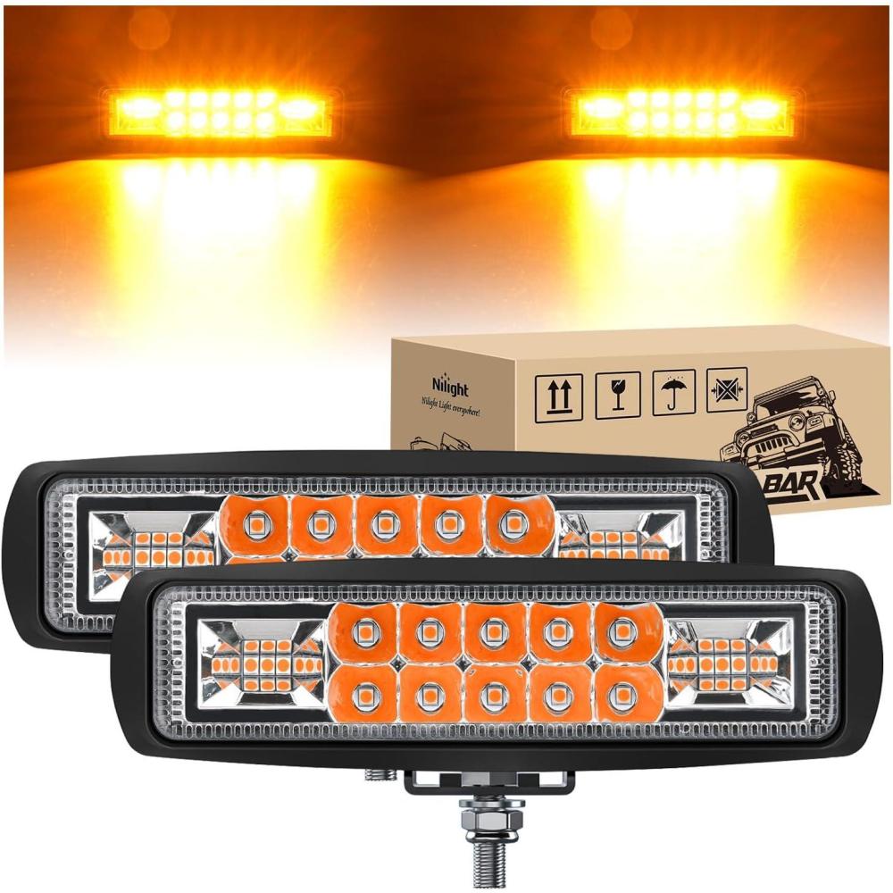 image:imageNilight 6 Inch Purple LED Light Pods 2 PCS 60W Flood Spot Combo Beam Off Road Driving Decoration Neon Hunting Lighting for 12V 24V ATV UTV Pickup Truck Tractor60W Led Pods 2Pcs Amber