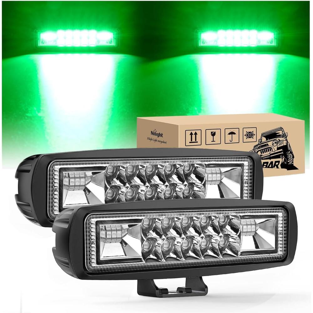 image:imageNilight 6 Inch Purple LED Light Pods 2 PCS 60W Flood Spot Combo Beam Off Road Driving Decoration Neon Hunting Lighting for 12V 24V ATV UTV Pickup Truck Tractor60W Led Pods 2Pcs Green
