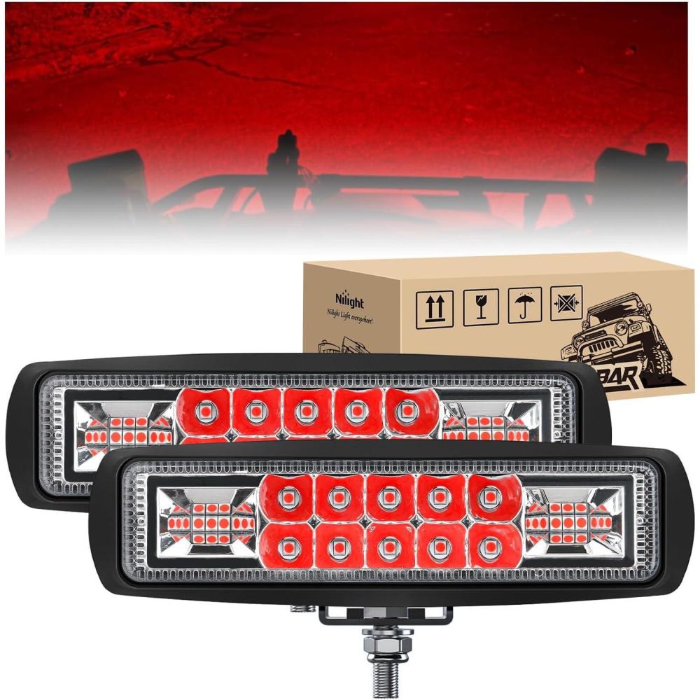 image:imageNilight 6 Inch Purple LED Light Pods 2 PCS 60W Flood Spot Combo Beam Off Road Driving Decoration Neon Hunting Lighting for 12V 24V ATV UTV Pickup Truck Tractor60W Led Pods 2Pcs Red