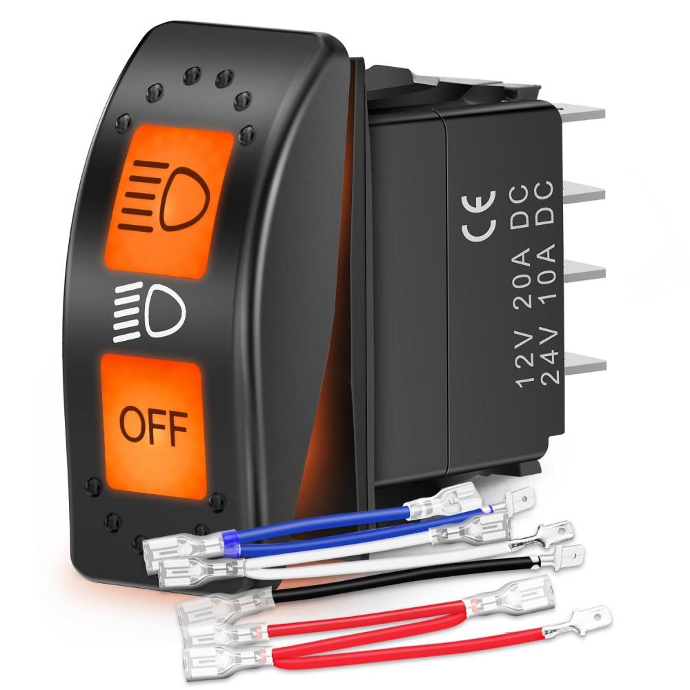 image:imageNilight UTV Reverse Lights Rocker Switch On Off 5 PIN SPST LED Light Bar Switches with Orange Backlit 12V 24V Toggle with Jumper Wires Set for ATVs UTVs Cars Trucks RVsHeadlight 8PIN