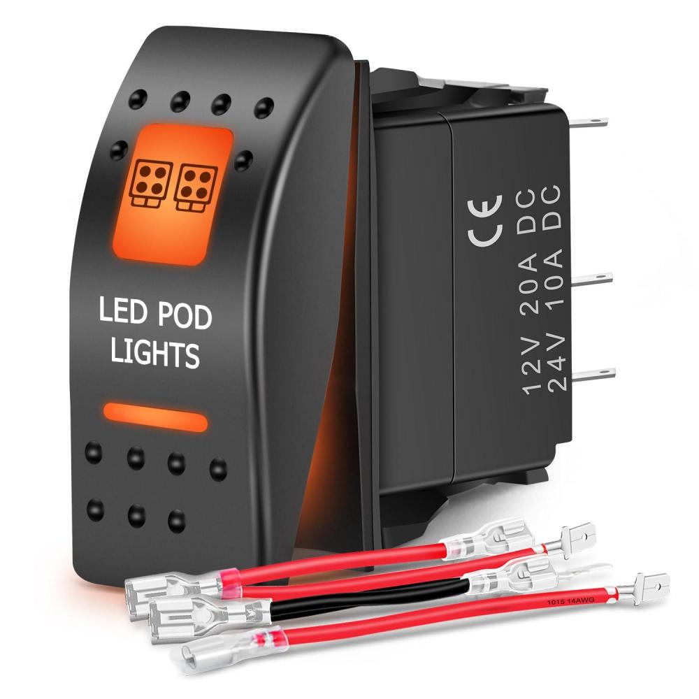 image:imageNilight UTV Reverse Lights Rocker Switch On Off 5 PIN SPST LED Light Bar Switches with Orange Backlit 12V 24V Toggle with Jumper Wires Set for ATVs UTVs Cars Trucks RVsLED POD LIGHTS