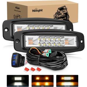 Nilight 6 Inch Purple LED Light Pods 2 PCS 60W Flood Spot Combo Beam Off Road Driving Decoration Neon Hunting Lighting for 12V 24V ATV UTV Pickup Truck Tractor(60W Led Pods 2Pcs Amber White Flush Mount)