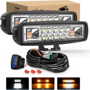 Nilight 6 Inch Purple LED Light Pods 2 PCS 60W Flood Spot Combo Beam Off Road Driving Decoration Neon Hunting Lighting for 12V 24V ATV UTV Pickup Truck Tractor(60W Led Pods 2Pcs Amber White)