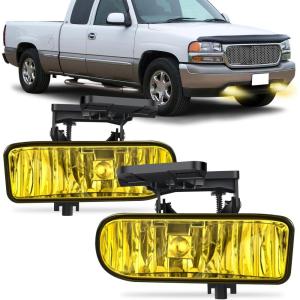 Nilight Fog Light Assembly Compatible with 1999 2000 2001 2002 GMC Sierra 1500 2500 2001-2002 Sierra 1500HD 2500HD 3500 2000-2006 Yukon Clear Lens(Sierra 1999-2002 Amber)