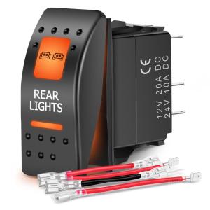 Nilight UTV Reverse Lights Rocker Switch On Off 5 PIN SPST LED Light Bar Switches with Orange Backlit 12V 24V Toggle with Jumper Wires Set for ATVs UTVs Cars Trucks RVs(REAR LIGHTS)