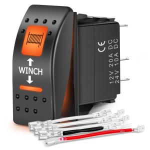 Nilight UTV Reverse Lights Rocker Switch On Off 5 PIN SPST LED Light Bar Switches with Orange Backlit 12V 24V Toggle with Jumper Wires Set for ATVs UTVs Cars Trucks RVs(Winch 7PIN)