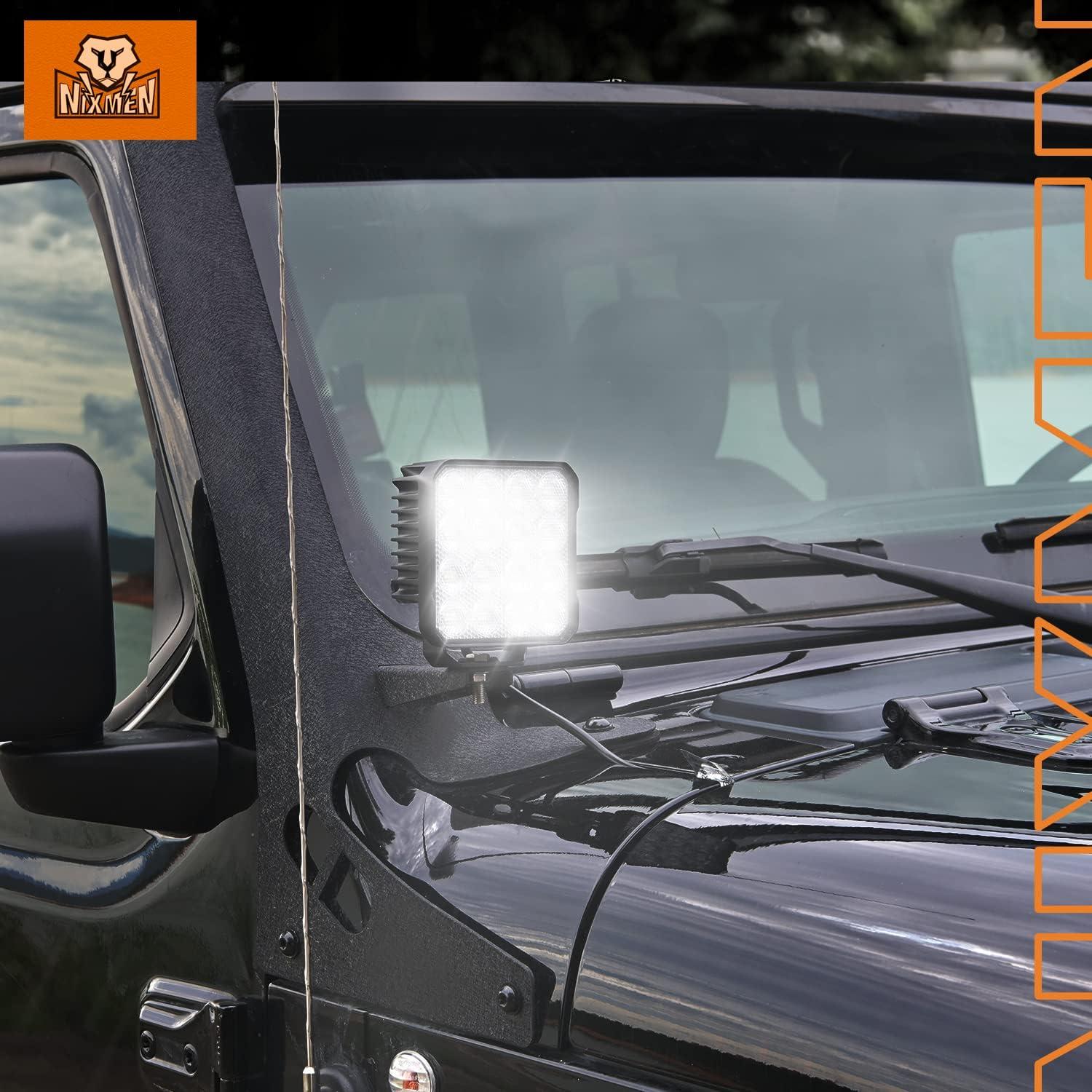 image:imageNilight 2 PCS 4 Inch LED Pods Round 3370LM Builtin EMC 90Flood Beam Angle Offroad Driving Lights Side Rear BackUp Light for Tractor Truck Motorcycle Boat ATV UTV2Pcs 44Inch Led Pods Square