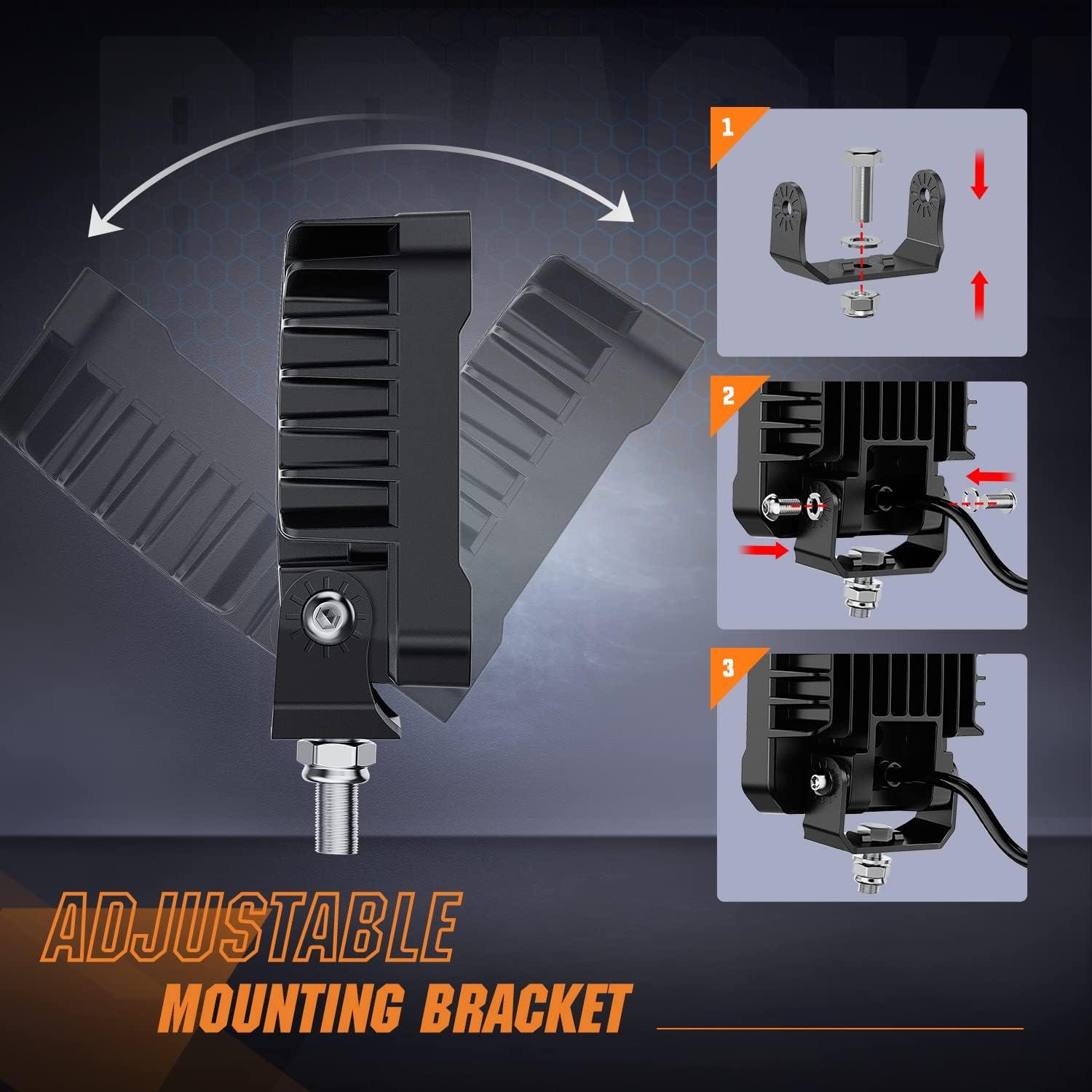 image:imageNilight 2 PCS 4 Inch LED Pods Round 3370LM Builtin EMC 90Flood Beam Angle Offroad Driving Lights Side Rear BackUp Light for Tractor Truck Motorcycle Boat ATV UTV2Pcs 4Inch Led Pods Square