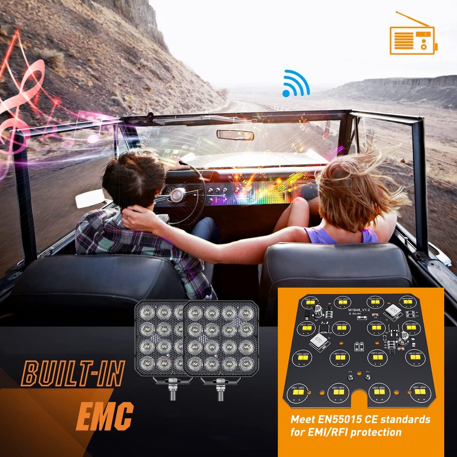 image:imageNilight 2 PCS 4 Inch LED Pods Round 3370LM Builtin EMC 90Flood Beam Angle Offroad Driving Lights Side Rear BackUp Light for Tractor Truck Motorcycle Boat ATV UTV2Pcs 44Inch Led Pods Square