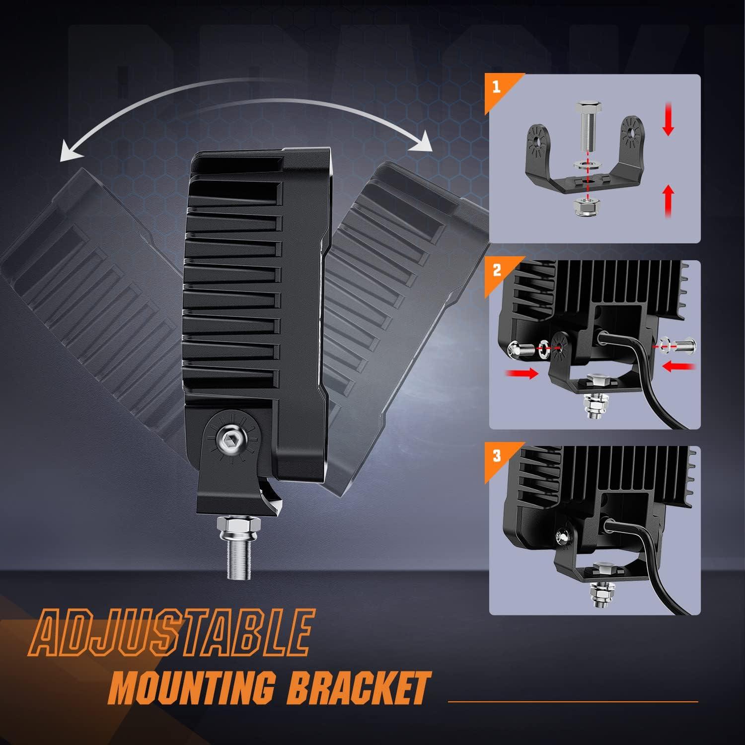 image:imageNilight 2 PCS 4 Inch LED Pods Round 3370LM Builtin EMC 90Flood Beam Angle Offroad Driving Lights Side Rear BackUp Light for Tractor Truck Motorcycle Boat ATV UTV2Pcs 44Inch Led Pods Square