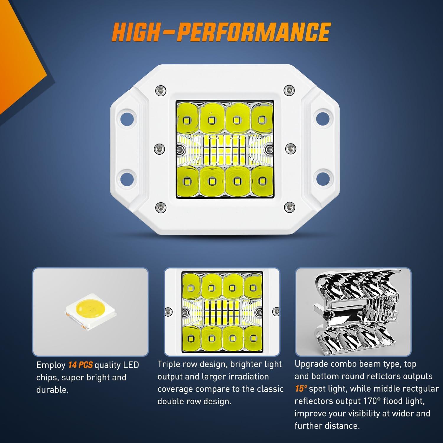 image:imageNilight LED Light Pods 2PCS 42W Flush Mount Spot Flood Combo Backup Reverse Driving Bumper Lights Ponton Boat Deck Dock Lighting for Offroad Pickup Trucks SUV Van Tractors Ttop Stern Saltwater Boats