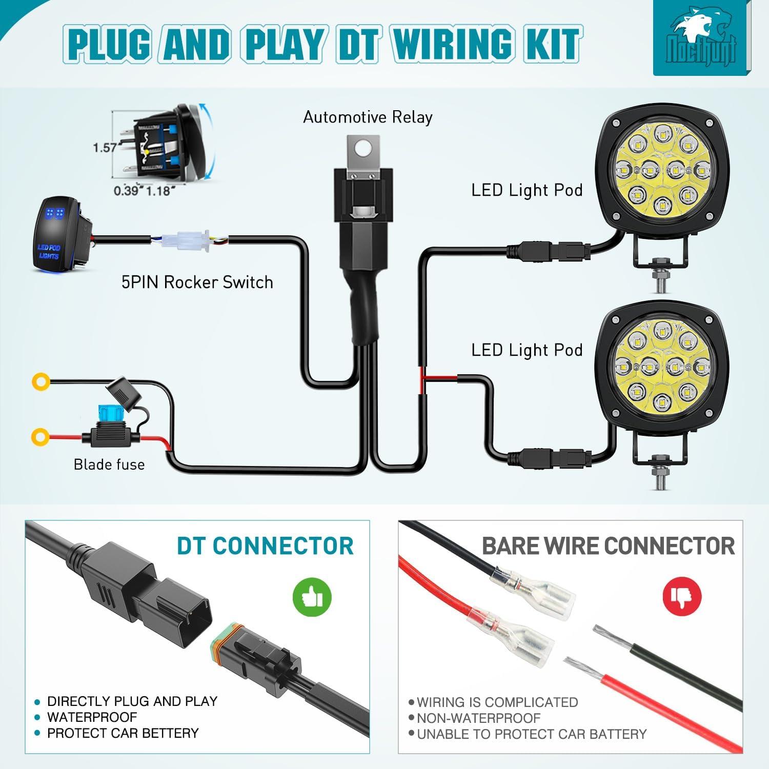 image:imageNilight Led Offroad Lights 2PCS 4Inch 10LED Round Driving Light Spot White Beam Super Bright with 16AWG Wiring Harness Kit for Truck Pickup SUV ATV UTV Motorcycle 4x4 CarWhite 4Inch 9Led Light Pods Wiring Kit
