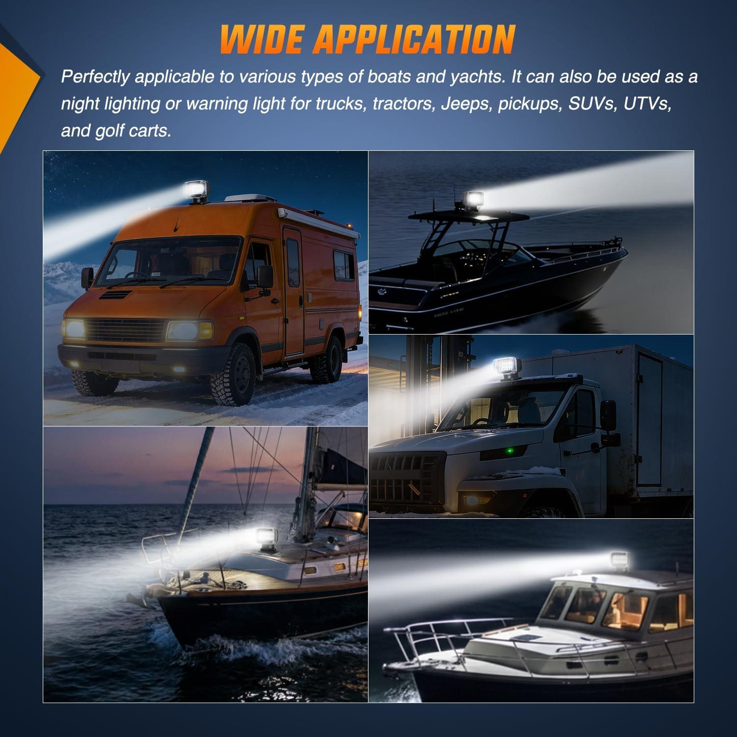 image:imageNilight Magnetic Marine Boat Light Remote Control LED Spotlight 50W 4800LM 12V24V 360 Rotating for Yachts Truck SUV UTV Tractors Offroad Hunting Search