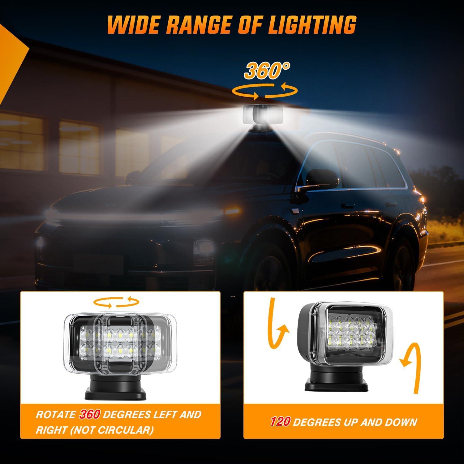 image:imageNilight Magnetic Marine Boat Light Remote Control LED Spotlight 50W 4800LM 12V24V 360 Rotating for Yachts Truck SUV UTV Tractors Offroad Hunting Search
