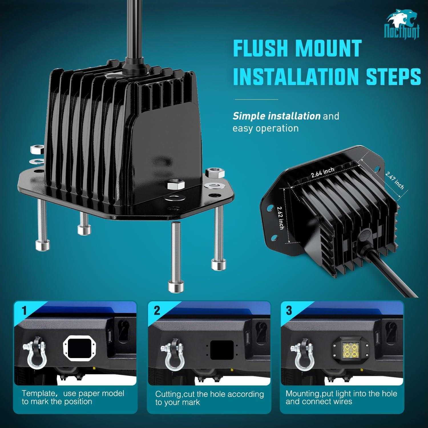 image:imageNilight Motorcycle LED Pods 2 PCS 45 Inch 30 W Flood Beam Square Driving Work Offroad Side Ditch Lights Builtin EMC for Tractor Truck Motorbike Boat ATV47Inch 4Led Flush Mount Light