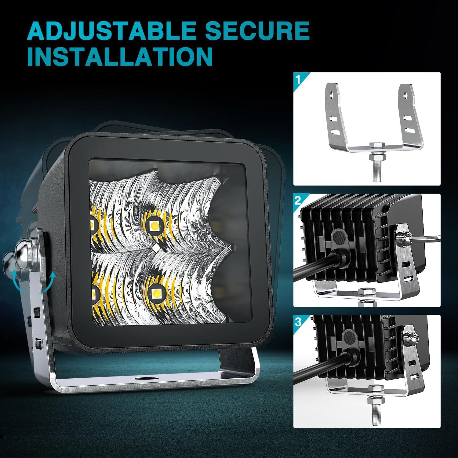 image:imageNilight Motorcycle LED Pods 2 PCS 45 Inch 30 W Flood Beam Square Driving Work Offroad Side Ditch Lights Builtin EMC for Tractor Truck Motorbike Boat ATV3Inch 4Led Light Pods