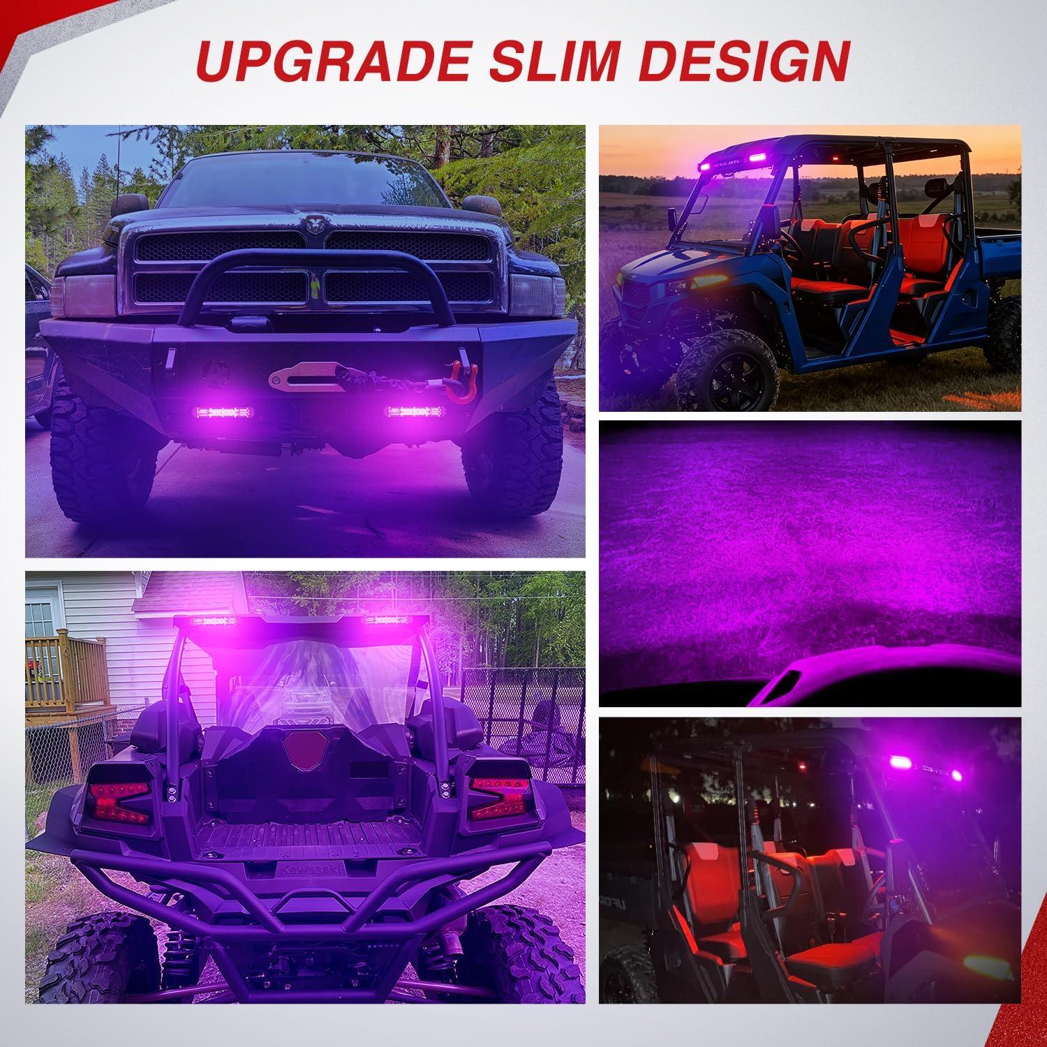 image:imageNilight Slim LED Light Bar 2Pcs 7 Inch 16LED Single Row Spot Flood Combo Blue Off Road Driving Fog Fishing Hunting Emergency Safety Signal Lighting for 12V 24V ATV UTV Pickup Truck Tractor BoatPurple 7Inch 16LED 2Pcs