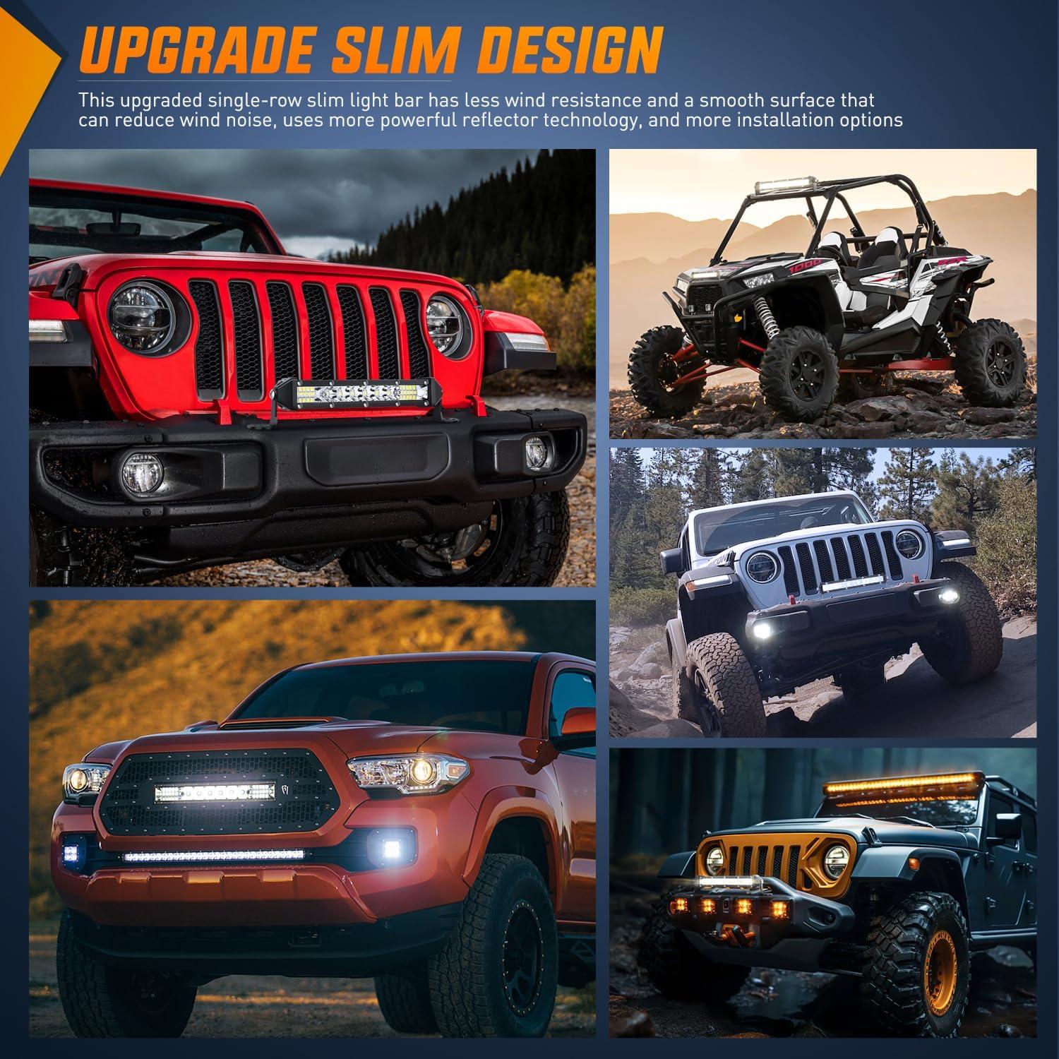 image:imageNilight Slim LED Light Bar 2Pcs 7 Inch 16LED Single Row Spot Flood Combo Blue Off Road Driving Fog Fishing Hunting Emergency Safety Signal Lighting for 12V 24V ATV UTV Pickup Truck Tractor BoatWhite Spot Flood Combo