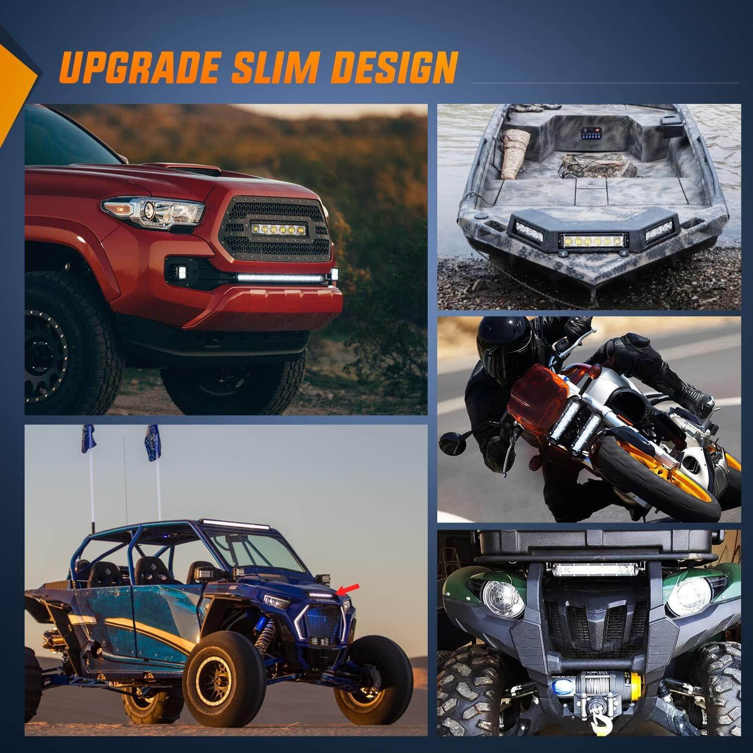 image:imageNilight Slim LED Light Bar 2Pcs 7 Inch 16LED Single Row Spot Flood Combo Blue Off Road Driving Fog Fishing Hunting Emergency Safety Signal Lighting for 12V 24V ATV UTV Pickup Truck Tractor BoatWhite 30W Spot 3600LM