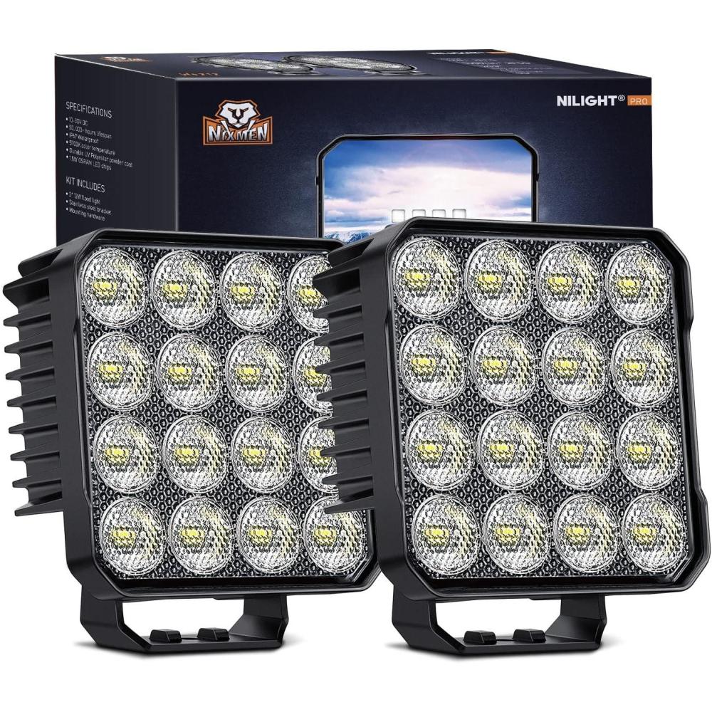 image:imageNilight 2 PCS 4 Inch LED Pods Round 3370LM Builtin EMC 90Flood Beam Angle Offroad Driving Lights Side Rear BackUp Light for Tractor Truck Motorcycle Boat ATV UTV2Pcs 44Inch Led Pods Square
