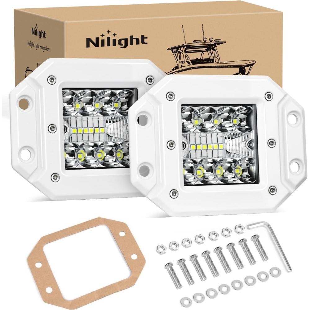 image:imageNilight LED Light Pods 2PCS 42W Flush Mount Spot Flood Combo Backup Reverse Driving Bumper Lights Ponton Boat Deck Dock Lighting for Offroad Pickup Trucks SUV Van Tractors Ttop Stern Saltwater Boats
