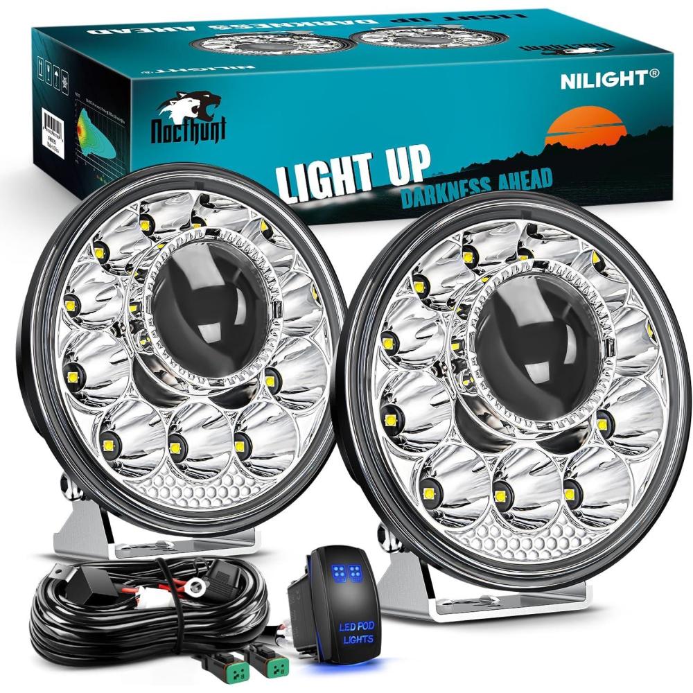 image:imageNilight Led Offroad Lights 2PCS 4Inch 10LED Round Driving Light Spot White Beam Super Bright with 16AWG Wiring Harness Kit for Truck Pickup SUV ATV UTV Motorcycle 4x4 Car575Inch 12Led Light Pods Wiring Kit