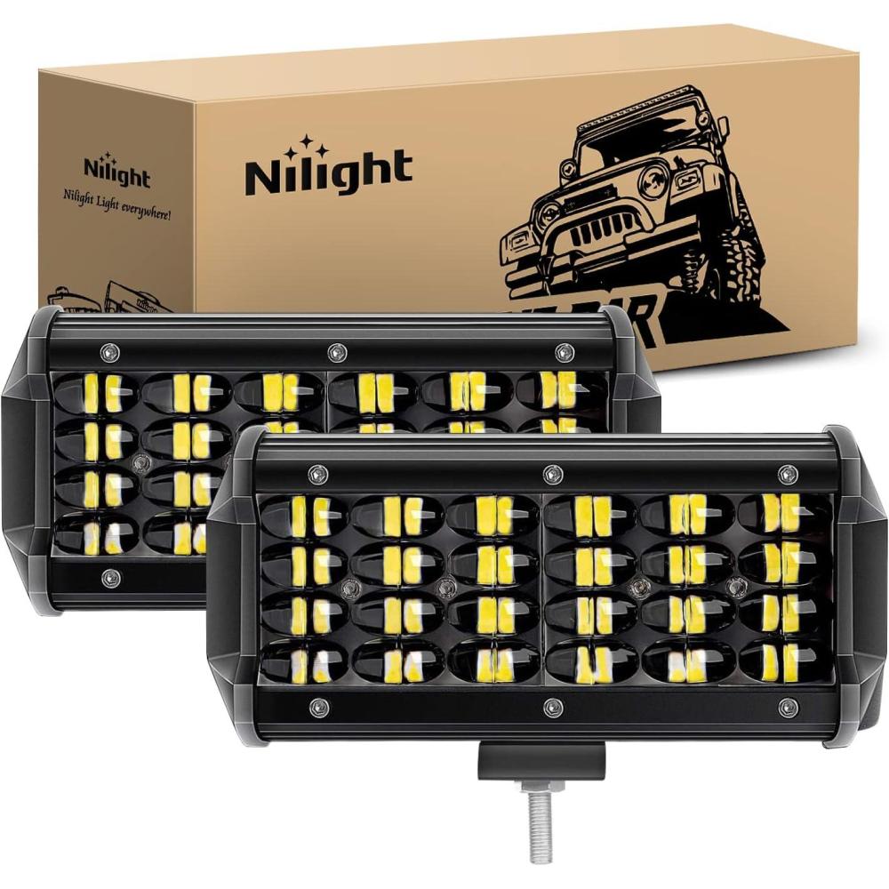 image:imageNilight Led Pods 2Pcs 65 Inch 72W 7000LM Quad Row Light Bar Flood Spot Combo Driving Lamp Off Road LED Work Lights for Van Camper Wagon Car Pickup Golf Cart ATV UTV SUV Truck Boat 4x4
